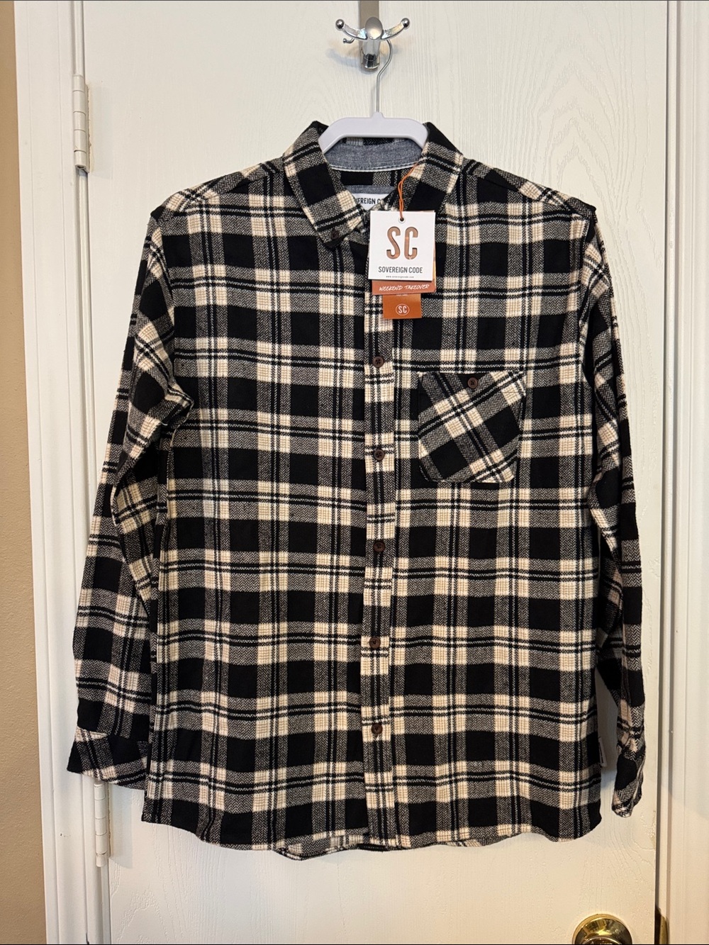 Sovereign Code Black & Cream Plaid Long-Sleeve Button-Down Shirt Size Boys 18-20